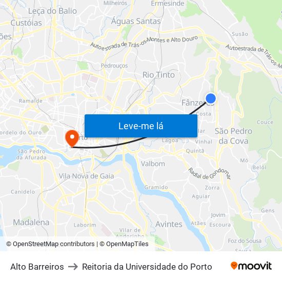 Alto Barreiros to Reitoria da Universidade do Porto map