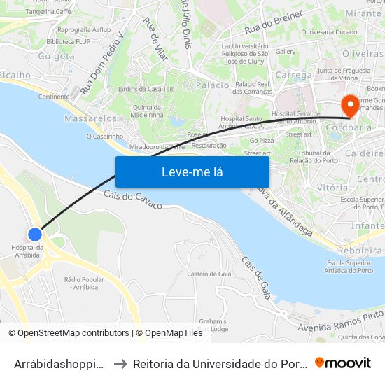 Arrábidashopping to Reitoria da Universidade do Porto map