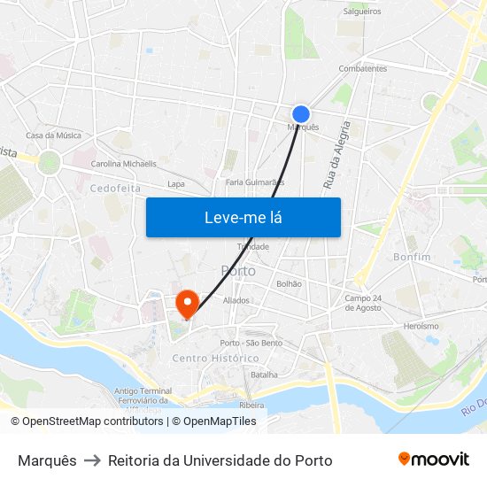 Marquês to Reitoria da Universidade do Porto map
