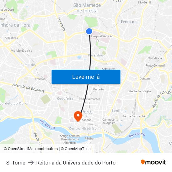 S. Tomé to Reitoria da Universidade do Porto map