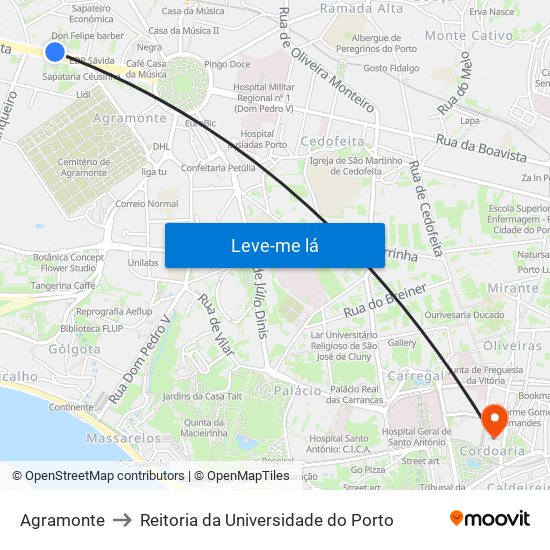 Agramonte to Reitoria da Universidade do Porto map