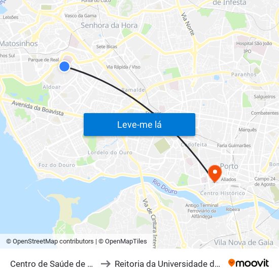 Centro de Saúde de Aldoar to Reitoria da Universidade do Porto map