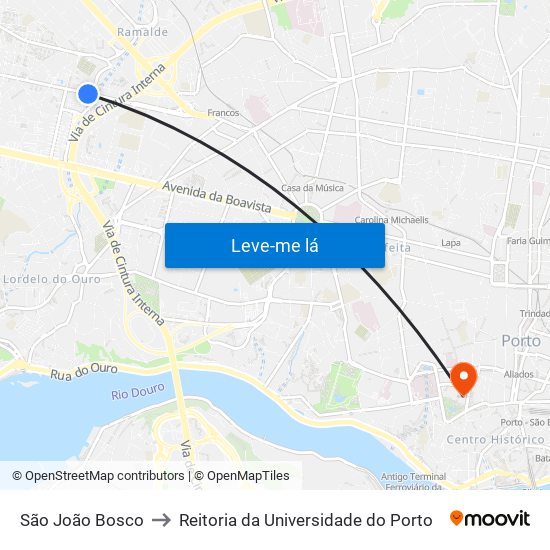 São João Bosco to Reitoria da Universidade do Porto map