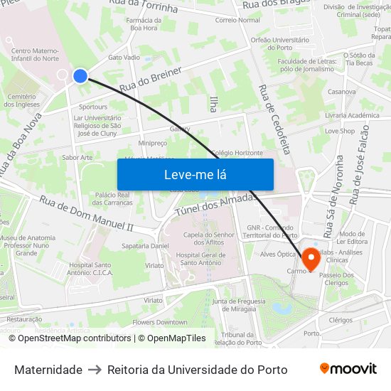 Maternidade to Reitoria da Universidade do Porto map