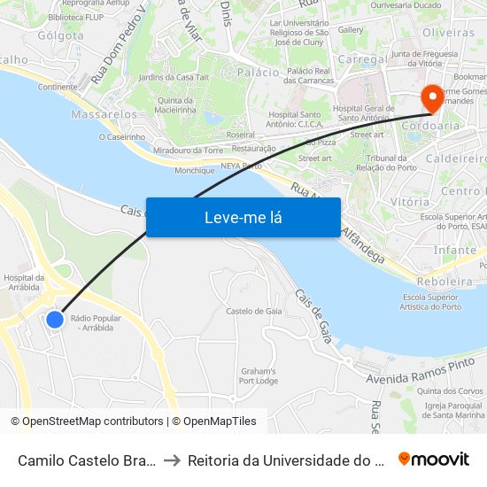 Camilo Castelo Branco to Reitoria da Universidade do Porto map