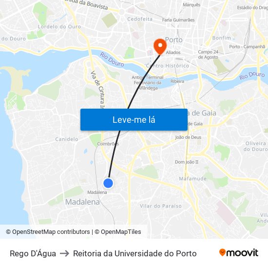 Rego D'Água to Reitoria da Universidade do Porto map