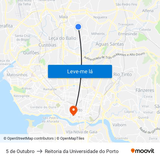 5 de Outubro to Reitoria da Universidade do Porto map