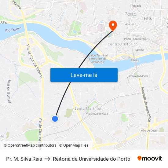 Pr. M. Silva Reis to Reitoria da Universidade do Porto map
