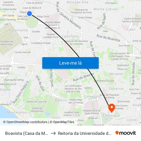 Boavista (Casa da Música) to Reitoria da Universidade do Porto map