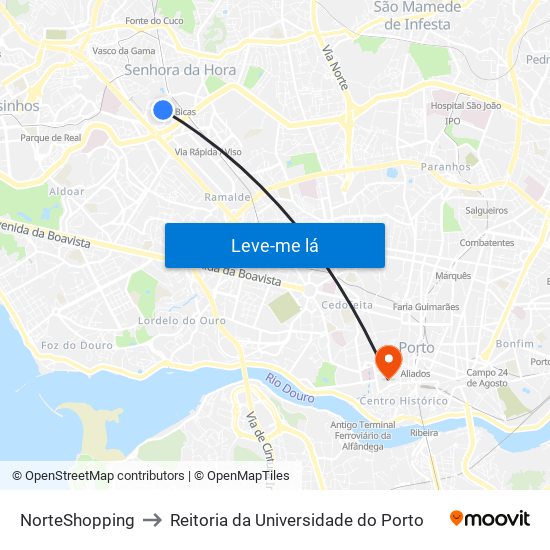 Norteshopping to Reitoria da Universidade do Porto map