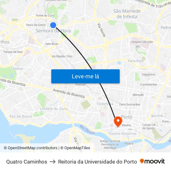 Quatro Caminhos to Reitoria da Universidade do Porto map