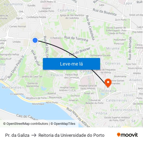 Pr. da Galiza to Reitoria da Universidade do Porto map