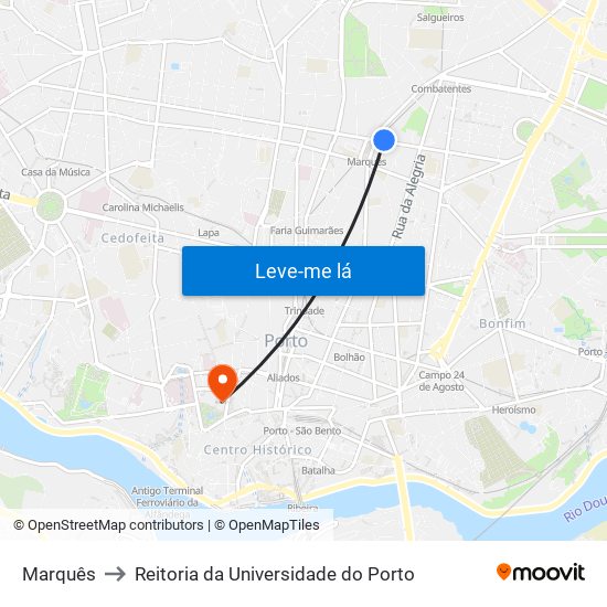 Marquês to Reitoria da Universidade do Porto map