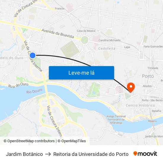 Jardim Botânico to Reitoria da Universidade do Porto map