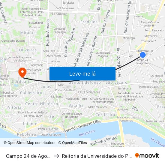Campo 24 de Agosto to Reitoria da Universidade do Porto map