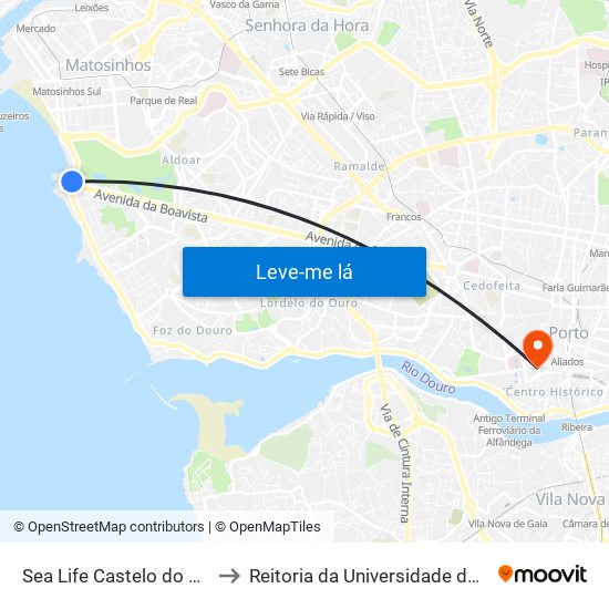 Sea Life Castelo do Queijo to Reitoria da Universidade do Porto map