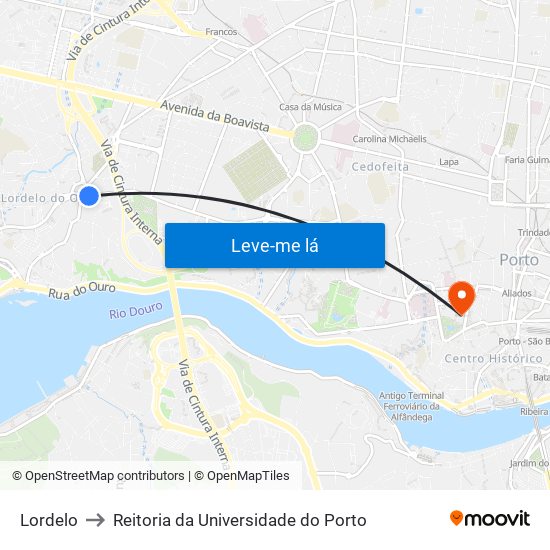 Lordelo to Reitoria da Universidade do Porto map