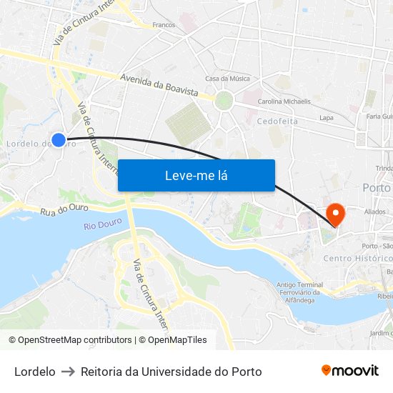 Lordelo to Reitoria da Universidade do Porto map