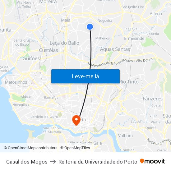 Casal dos Mogos to Reitoria da Universidade do Porto map