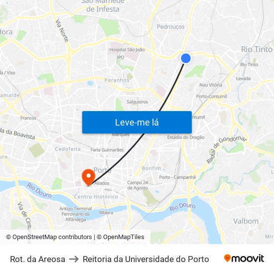 Rot. da Areosa to Reitoria da Universidade do Porto map