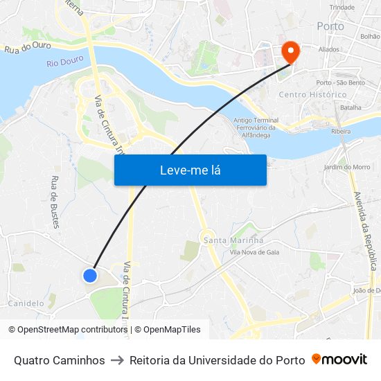 Quatro Caminhos to Reitoria da Universidade do Porto map