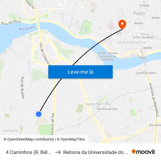 4 Caminhos (R. Bélgica) to Reitoria da Universidade do Porto map