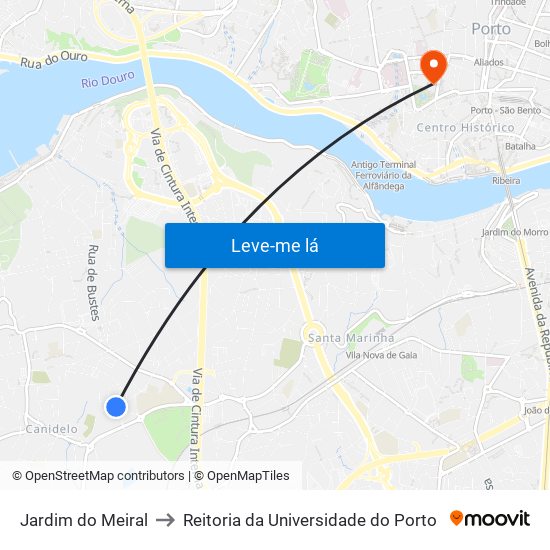 Jardim do Meiral to Reitoria da Universidade do Porto map