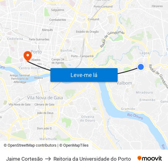 Jaime Cortesão to Reitoria da Universidade do Porto map