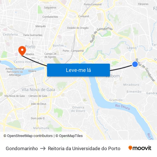 Gondomarinho to Reitoria da Universidade do Porto map