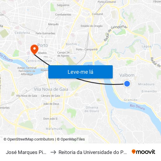 José Marques Pinto to Reitoria da Universidade do Porto map