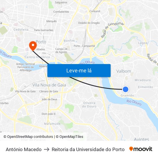 António Macedo to Reitoria da Universidade do Porto map