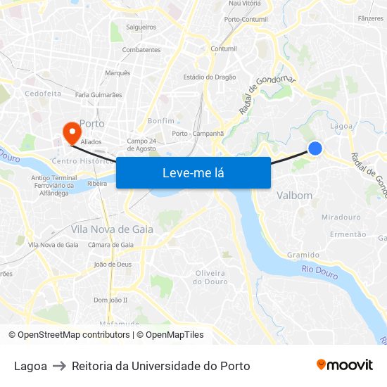 Lagoa to Reitoria da Universidade do Porto map