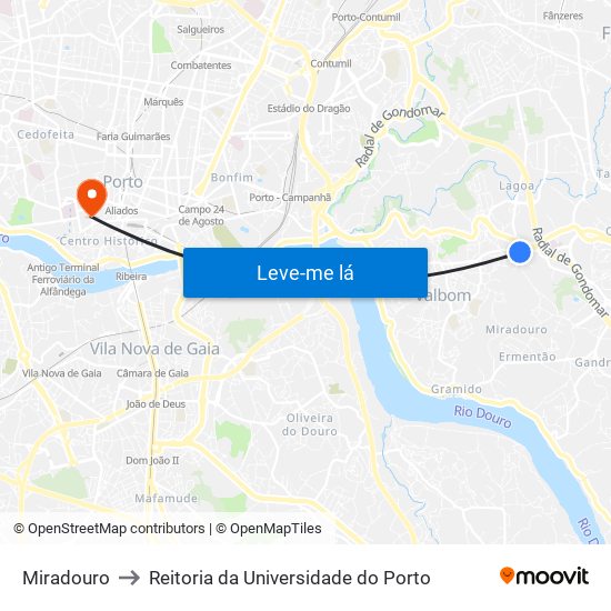 Miradouro to Reitoria da Universidade do Porto map