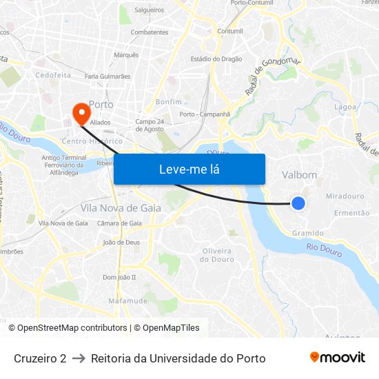 Cruzeiro 2 to Reitoria da Universidade do Porto map