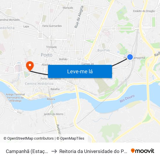 Campanhã (Estação) to Reitoria da Universidade do Porto map