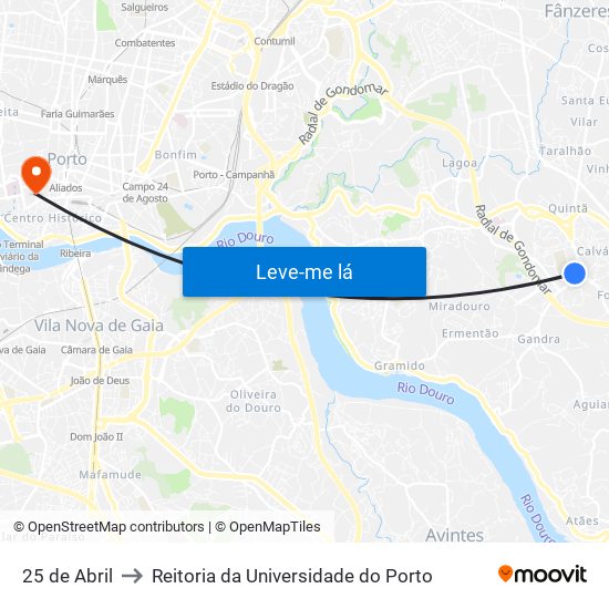 25 de Abril to Reitoria da Universidade do Porto map