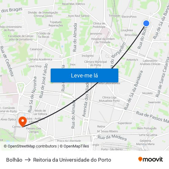 Bolhão to Reitoria da Universidade do Porto map