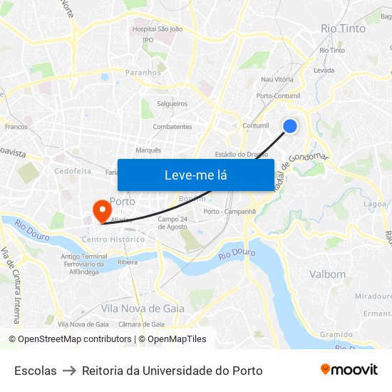 Escolas to Reitoria da Universidade do Porto map