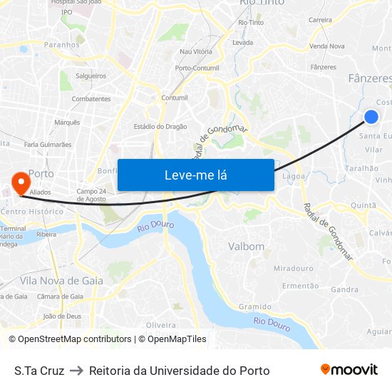 S.Ta Cruz to Reitoria da Universidade do Porto map