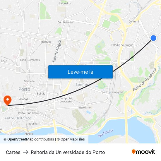 Cartes to Reitoria da Universidade do Porto map