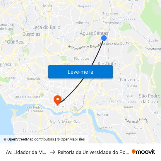 Av. Lidador da Maia to Reitoria da Universidade do Porto map