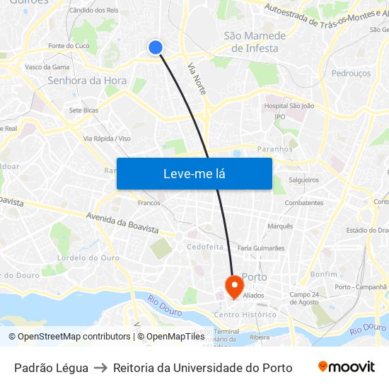 Padrão Légua to Reitoria da Universidade do Porto map