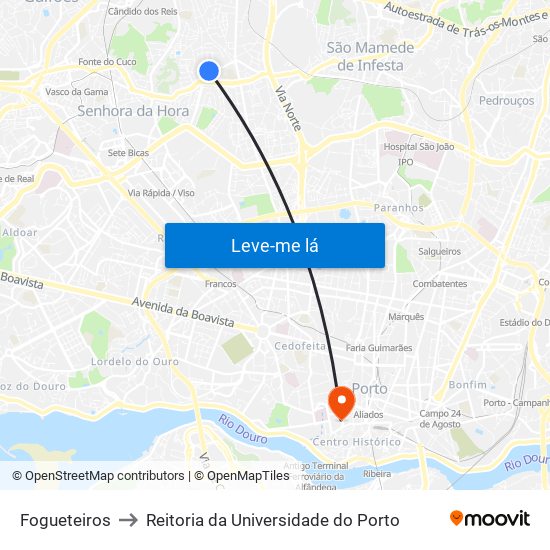 Fogueteiros to Reitoria da Universidade do Porto map