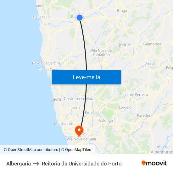 Albergaria to Reitoria da Universidade do Porto map