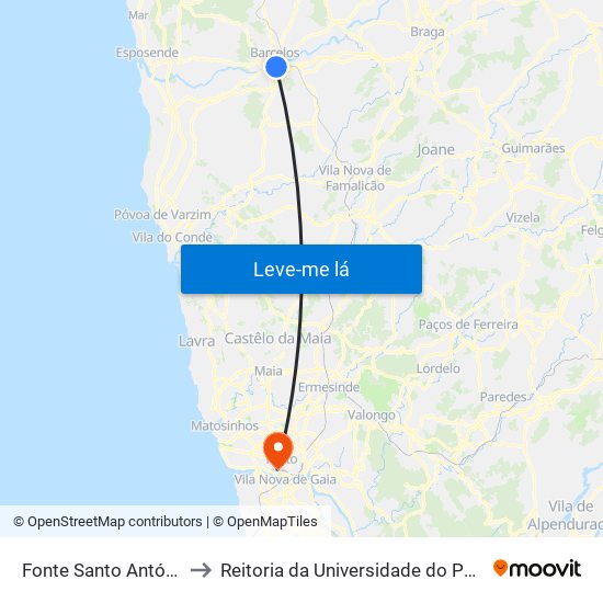 Fonte Santo António to Reitoria da Universidade do Porto map