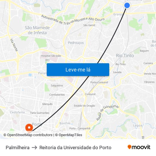 Palmilheira to Reitoria da Universidade do Porto map