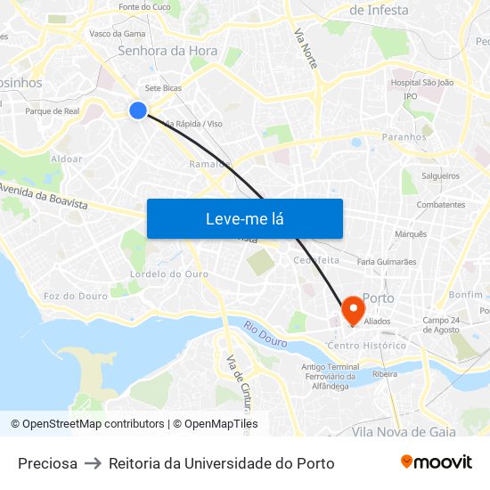 Preciosa to Reitoria da Universidade do Porto map