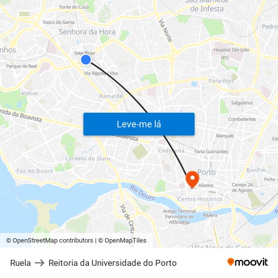 Ruela to Reitoria da Universidade do Porto map