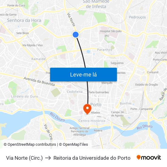 Via Norte (Circ.) to Reitoria da Universidade do Porto map
