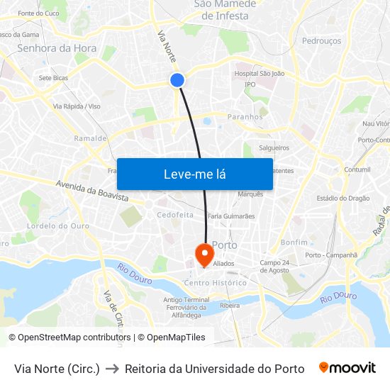 Via Norte (Circ.) to Reitoria da Universidade do Porto map